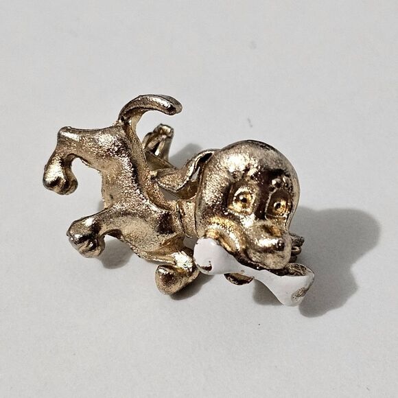Vintage - Brooch - Gold Tone Dog With Bone - Picture 2 of 6